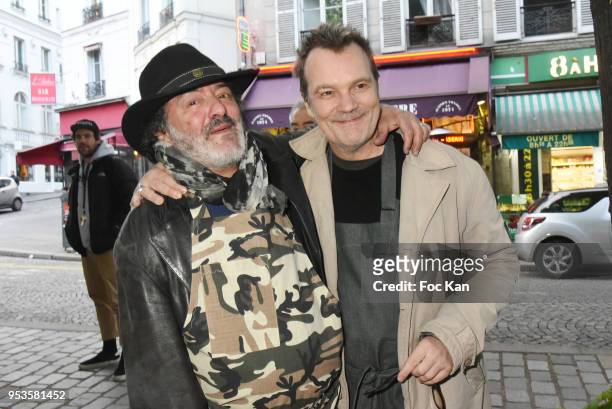 Singers Rachid Taha and Axel Bauer attend Zelia Van Den Bulke Aprons show At Zelia Abbesses Shop on May 1, 2018 in Paris, France.