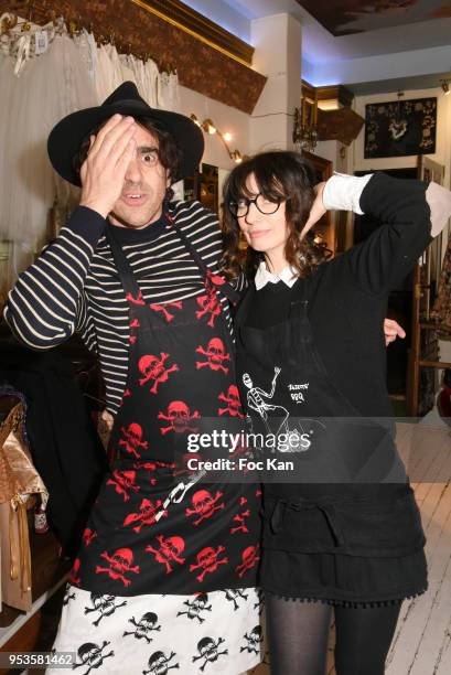 Singer DJ Nicolas Ullmann and Zelia Van den Bulke attend Zelia Van Den Bulke Aprons show At Zelia Abbesses Shop on May 1, 2018 in Paris, France.