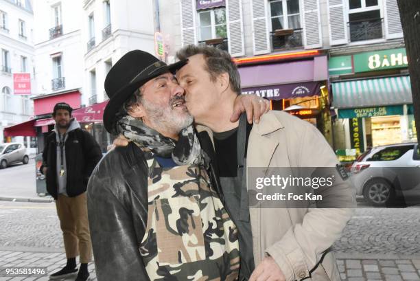 Singers Rachid Taha and Axel Bauer attend Zelia Van Den Bulke Aprons show At Zelia Abbesses Shop on May 1, 2018 in Paris, France.