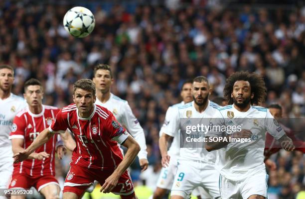 Thomas Muller in action during the UEFA Champions League Semi Final Second Leg match between Real Madrid and Bayern Munchen at the Santiago Bernabeu....