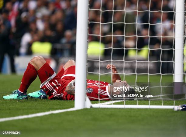 James Rodriguez reacts during the UEFA Champions League Semi Final Second Leg match between Real Madrid and Bayern Munchen at the Santiago Bernabeu....