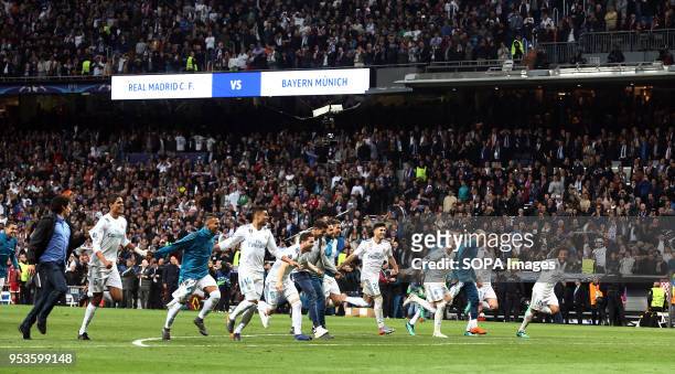 Real Madrid celebrates the qualification for the final of the Champions League in Kyev the next 26 on May after the UEFA Champions League Semi Final...