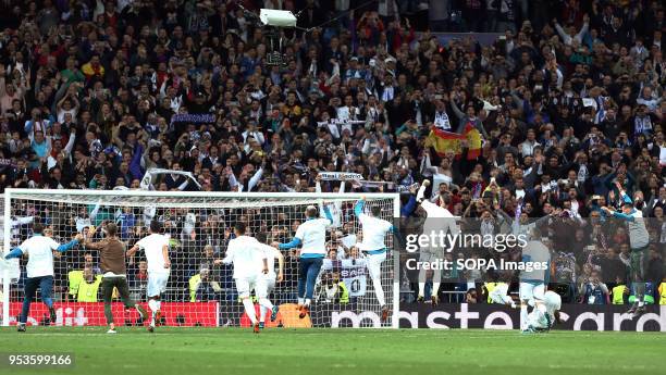 Real Madrid celebrates the qualification for the final of the Champions League in Kyev the next 26 on May after the UEFA Champions League Semi Final...