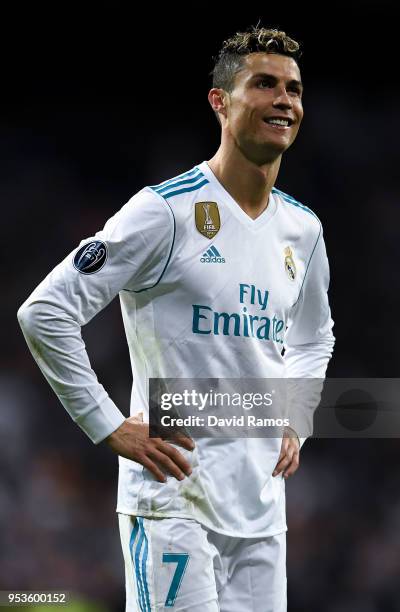 Cristiano Ronaldo of Real Madrid CF celebrates as they reach the final after the UEFA Champions League Semi Final Second Leg match between Real...