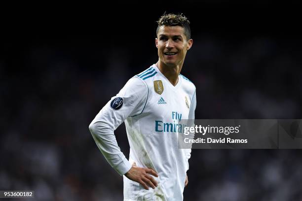 Cristiano Ronaldo of Real Madrid CF celebrates as they reach the final after the UEFA Champions League Semi Final Second Leg match between Real...