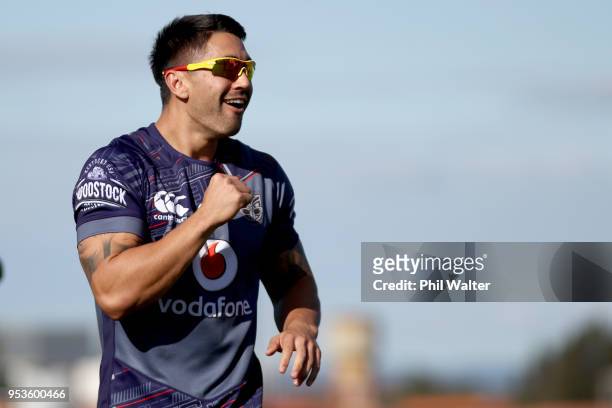 Shaun Johnson of the Warriors during a New Zealand Warriors training session on May 2, 2018 in Auckland, New Zealand.