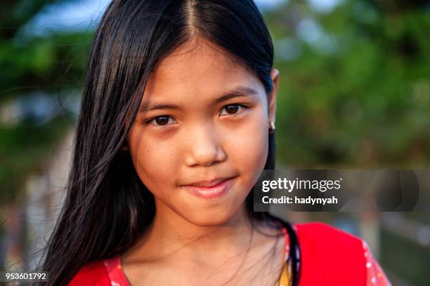 portrait of happy vietnamese young girl, mekong river delta, vietnam - vietnamese ethnicity stock pictures, royalty-free photos & images