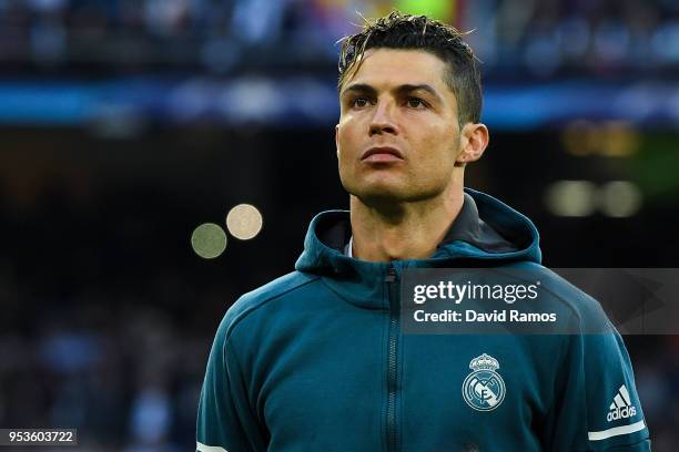 Cristiano Ronaldo of Real Madrid CF looks on prior to the UEFA Champions League Semi Final Second Leg match between Real Madrid and Bayern Muenchen...