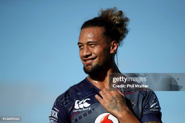 James Gavet of the Warriors during a New Zealand Warriors training session on May 2, 2018 in Auckland, New Zealand.