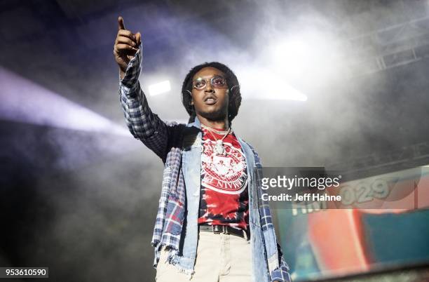 Rapper Takeoff of Migos performs at Charlotte Metro Credit Union Amphitheatre on May 1, 2018 in Charlotte, North Carolina.