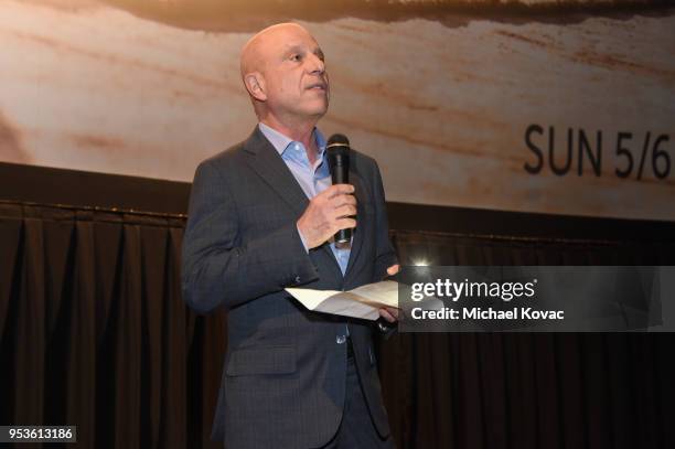 Chris Albrecht speaks onstage during STARZ "VIDA" L.A. Red Carpet Premiere on May 1, 2018 in Los Angeles, California.