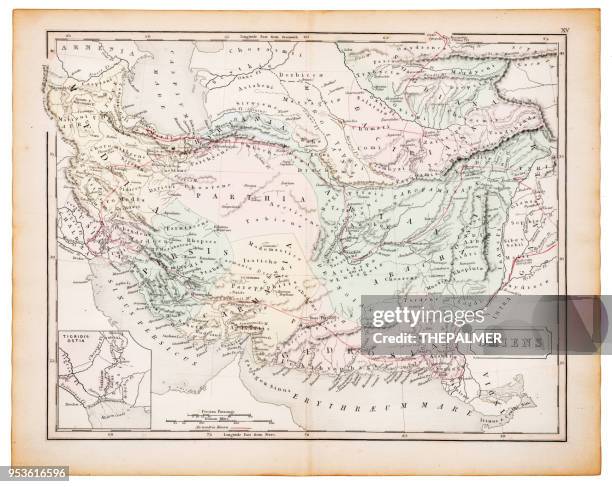 ancient map of asia oriens 1863 - persian empire map stock illustrations