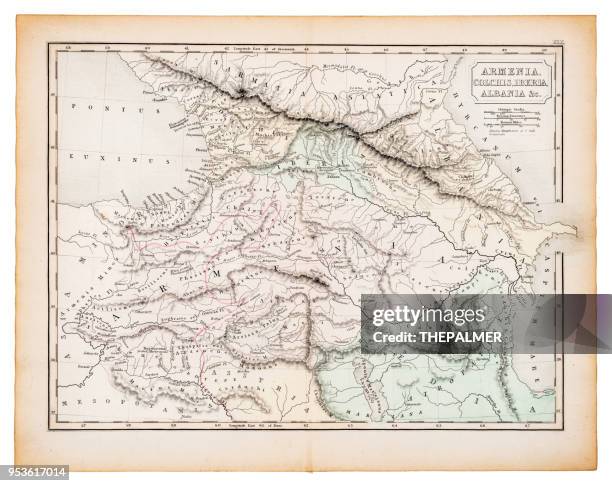 ancient map of armenia and albania 1863 - map of armenia stock illustrations