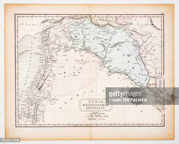 ancient map of syria and mesopotamia 1863 - empire stock illustrations