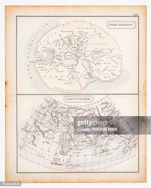 ancient map of the known world 1863 - ptolemy stock illustrations