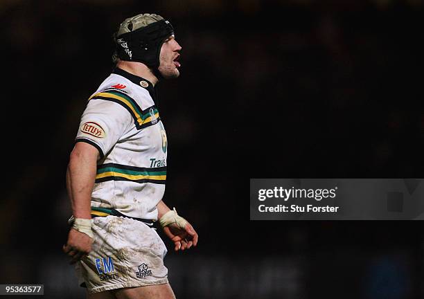 Saints forward Euan Murray makes a point during the Guinness Premiership match between Worcester Warriors and Northampton Saints at Sixways Stadium...