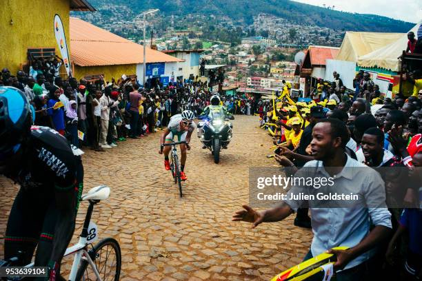 Sixth stage of the Tour of Rwanda between Kayonza and Kigali. A rider of the national team of Algeria in the famous "Wall of Kigali."