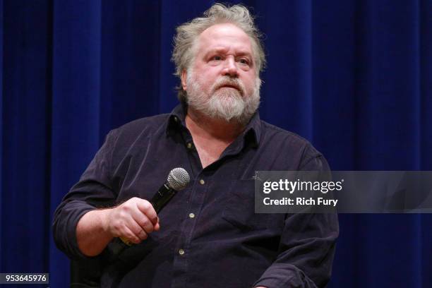 Tom Hulce speaks onstage during the premiere of Sony Pictures Classics' "The Seagull" at Writers Guild Theater on May 1, 2018 in Beverly Hills,...