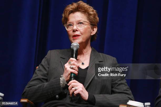 Annette Bening speaks onstage during the premiere of Sony Pictures Classics' "The Seagull" at Writers Guild Theater on May 1, 2018 in Beverly Hills,...