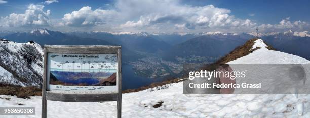 panoramic view from mount gambarogno, canton of ticino - trail marker stock pictures, royalty-free photos & images