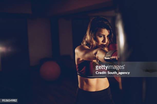 boxer training with a punching bag - kicking bag stock pictures, royalty-free photos & images