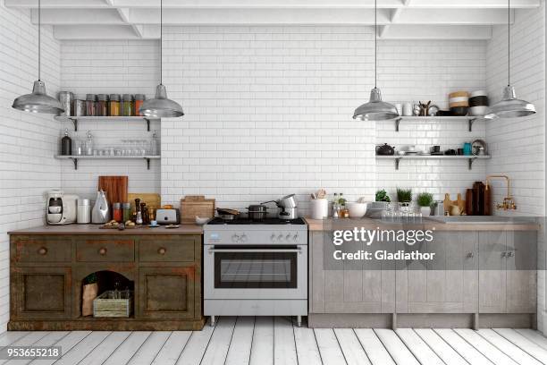 empty classic kitchen - sunny kitchen stock pictures, royalty-free photos & images