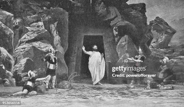 auferstehung jesu am passionsspiel in oberammergau, deutschland - 19. jh. - alte deutsche filmschauspieler und schauspielerinnen stock-grafiken, -clipart, -cartoons und -symbole