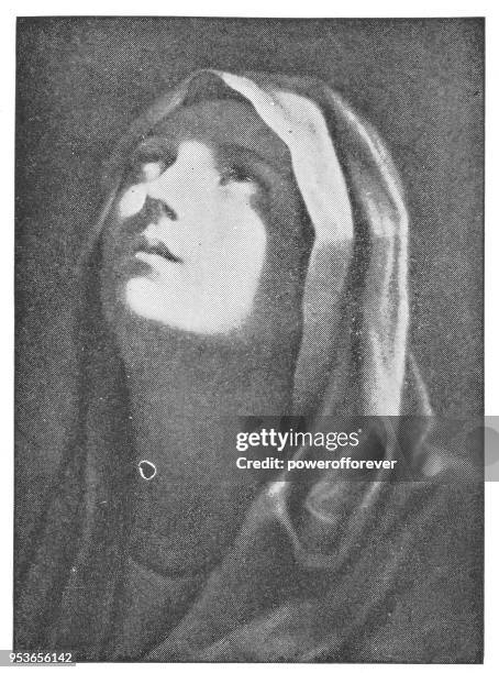 the mater dolorosa by guido reni - 19th century - madonna face stock illustrations