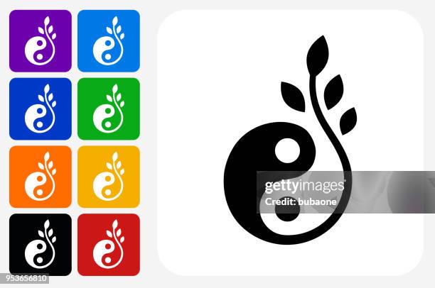 yin and yang icon square button set - yin yang symbol stock illustrations