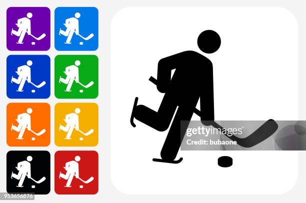 hockey player icon square button set - hockey player stock illustrations