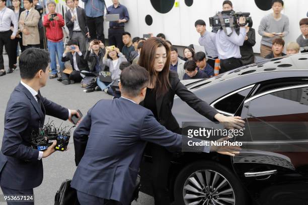 May 1, 2018-Seoul, South Korea-Cho Hyun Min of Korean Air Vice President arrives after standing interview at Seoul Kangseo Police Agency in Seoul,...