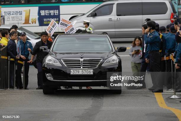 May 1, 2018-Seoul, South Korea-Cho Hyun Min of Korean Air Vice President arrives after standing interview at Seoul Kangseo Police Agency in Seoul,...