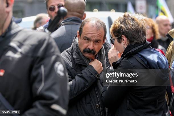 French workers union CGT general secretary Philippe Martinez takes part in a march in Paris during the annual May Day worker's rally on May 1, 2018.