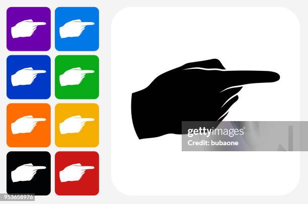 pointing icon square button set - multiple hands pointing stock illustrations