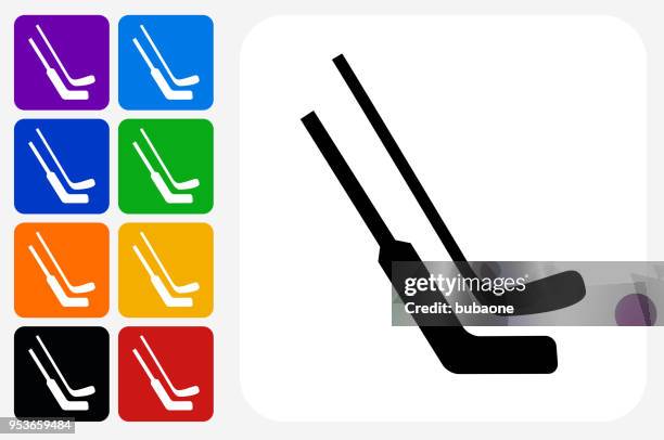 hockey sticks icon square button set - hockey puck flying stock illustrations