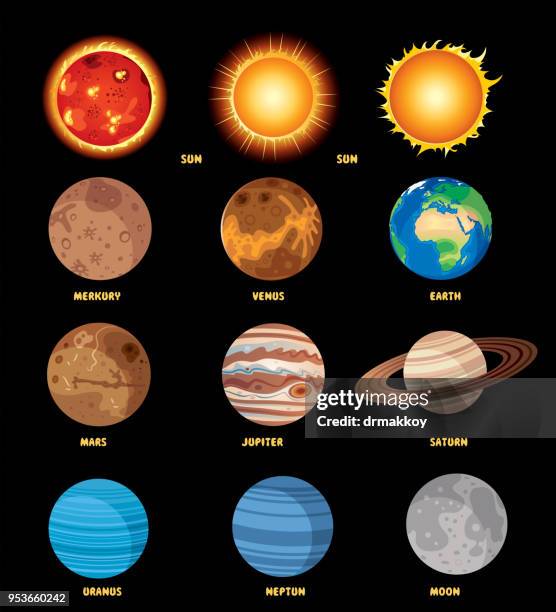 stockillustraties, clipart, cartoons en iconen met zonnestelsel poster - maan
