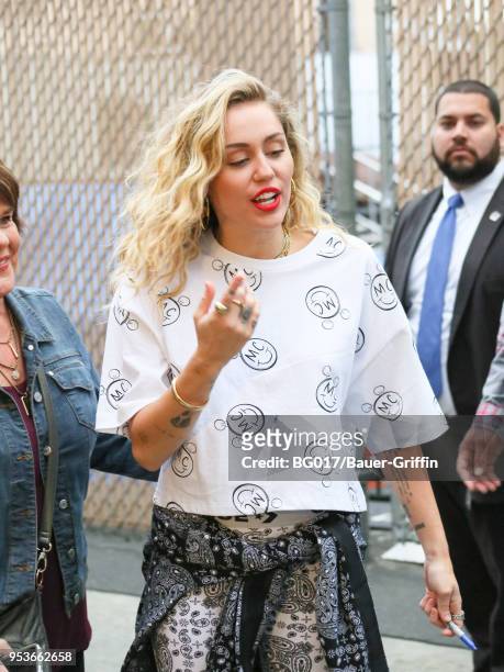 Miley Cyrus is seen arriving at 'Jimmy Kimmel Live' on May 01, 2018 in Los Angeles, California.
