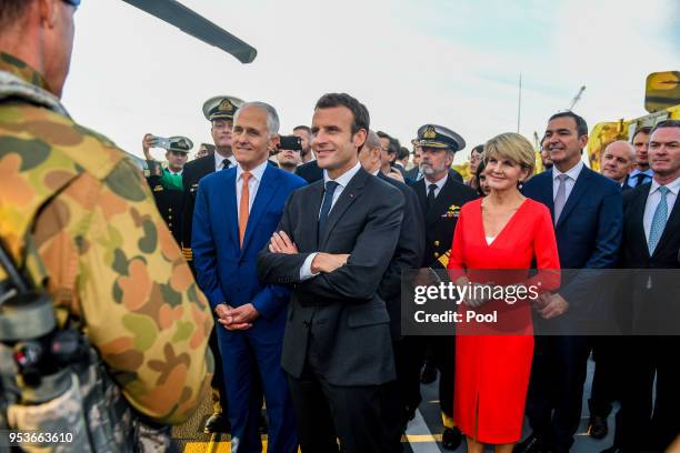 Australian Prime Minister Malcolm Turnbull , President of France Emmanuel Macron and Australian Minister for Foreign Affairs Julie Bishop meet with...