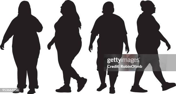 ilustrações de stock, clip art, desenhos animados e ícones de four overweight women silhouettes - pancas