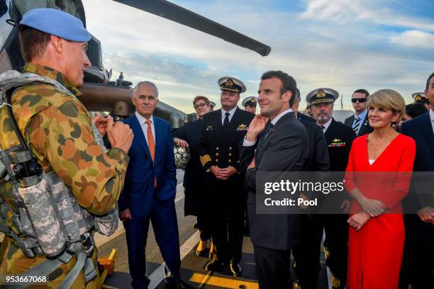 Australian Prime Minister Malcolm Turnbull , President of France Emmanuel Macron and Australian Minister for Foreign Affairs Julie Bishop meet with...