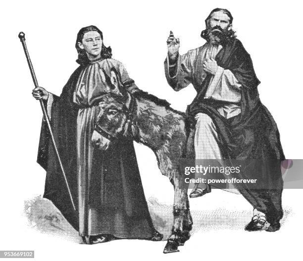 jesus and john going to jerusalem at passion play in oberammergau, germany - 19th century - oberammergau stock illustrations