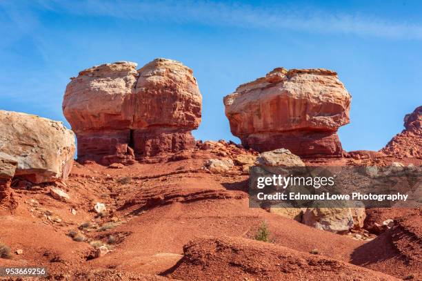 twin rocks,capitol reef national park. - twin rocks stock pictures, royalty-free photos & images