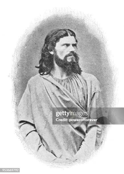 schauspieler, die darstellung von jesus am passionsspiel in oberammergau, deutschland - 19. jh. - alte deutsche schauspieler stock-grafiken, -clipart, -cartoons und -symbole