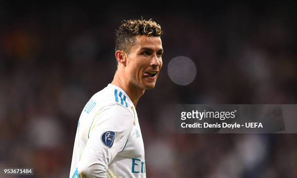 Cristiano Ronaldo of Real Madrid celebrates as they reach the final after the UEFA Champions League Semi Final Second Leg match between Real Madrid...