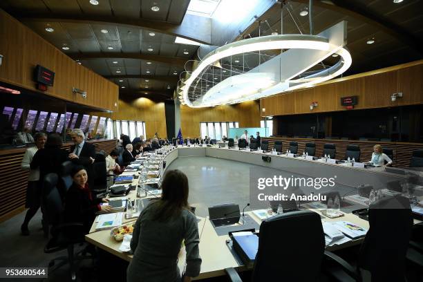 European Commission Chief Jean-Claude Juncker and other members of European Commission gather for the weekly college meeting to evaluate financial...