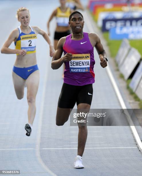 South Africa's Caster Semenya wins women's 800 metres in Lappeenranta, Eastern Finland on July 15, 2010 in her first start since the Berlin World...