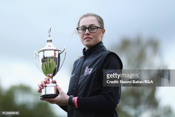 Hannah Darling poses with the trophy after winning the final round of the Girls' U16 Open Championship at Fulford Golf Club on April 29, 2018 in...