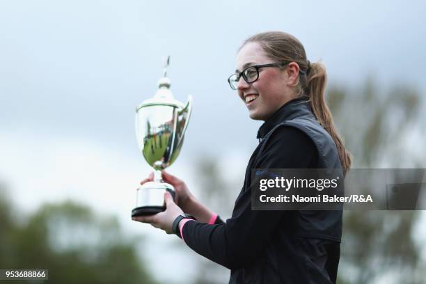 Hannah Darling poses with the trophy after winning the final round of the Girls' U16 Open Championship at Fulford Golf Club on April 29, 2018 in...