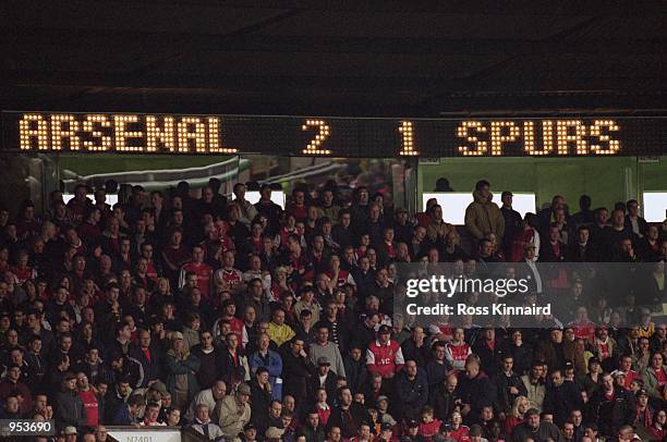 The scoreboard shows the final score after the AXA sponsored FA Cup semi-final match between Arsenal and Tottenham Hotspur played at Old Trafford, in...