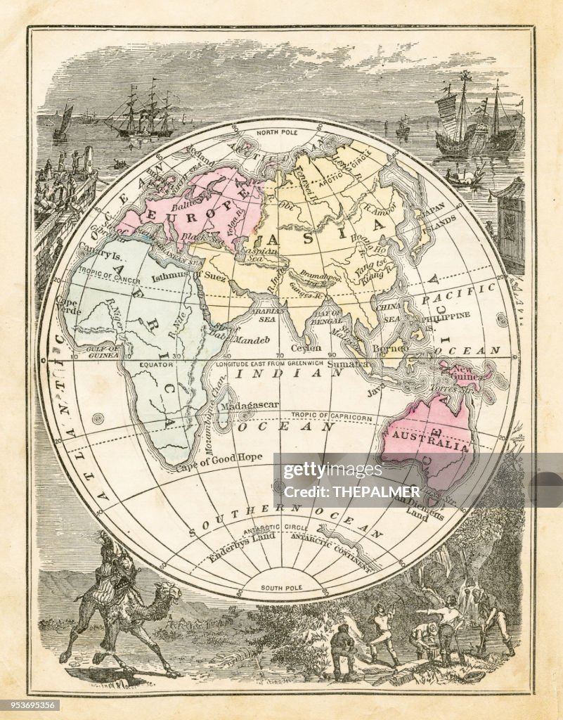 Kaart van westelijk halfrond 1871